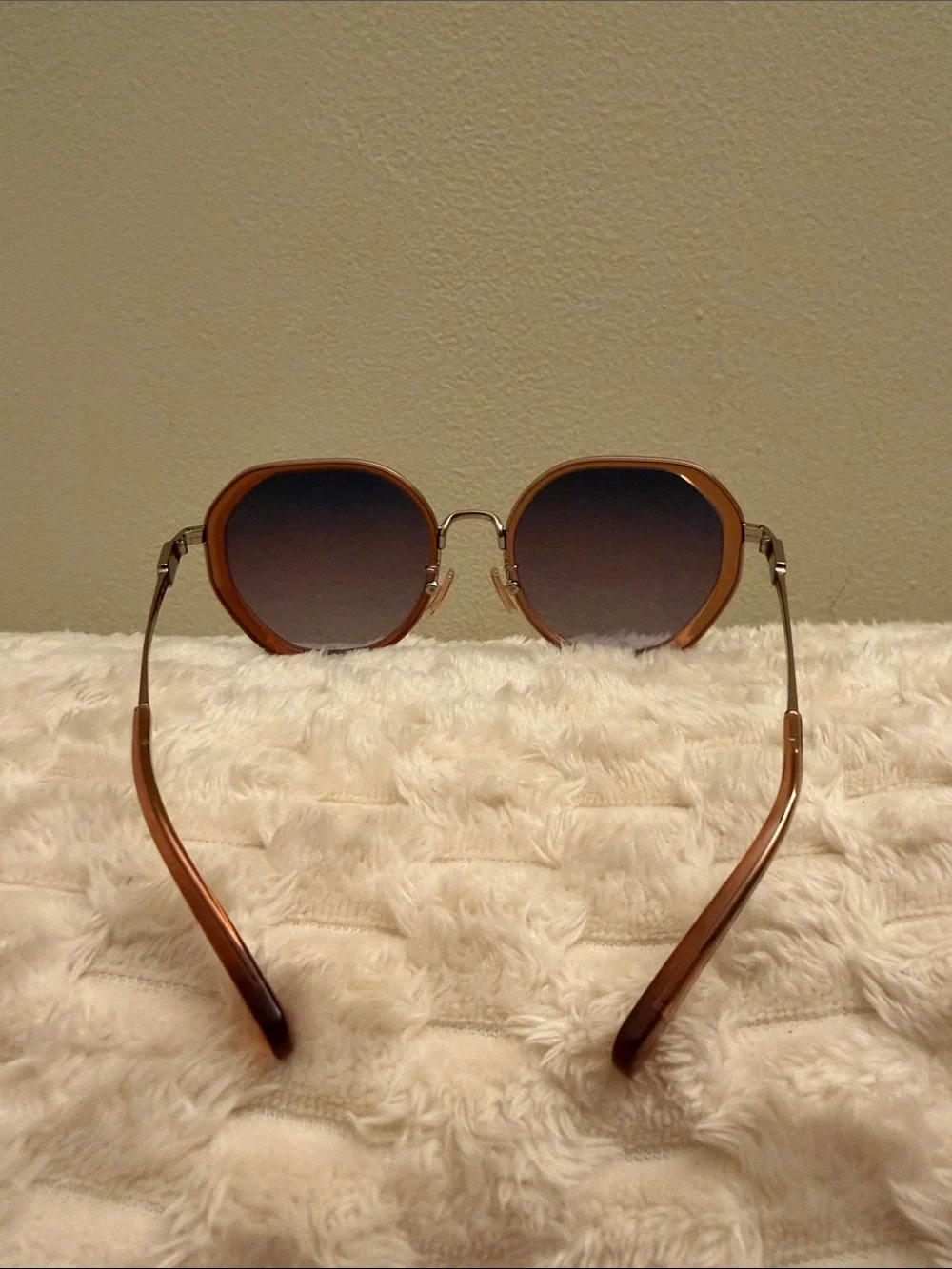 NEW Coach HC7141 CD477 Transparent Amber Sunglasses with Rose Gold Temples